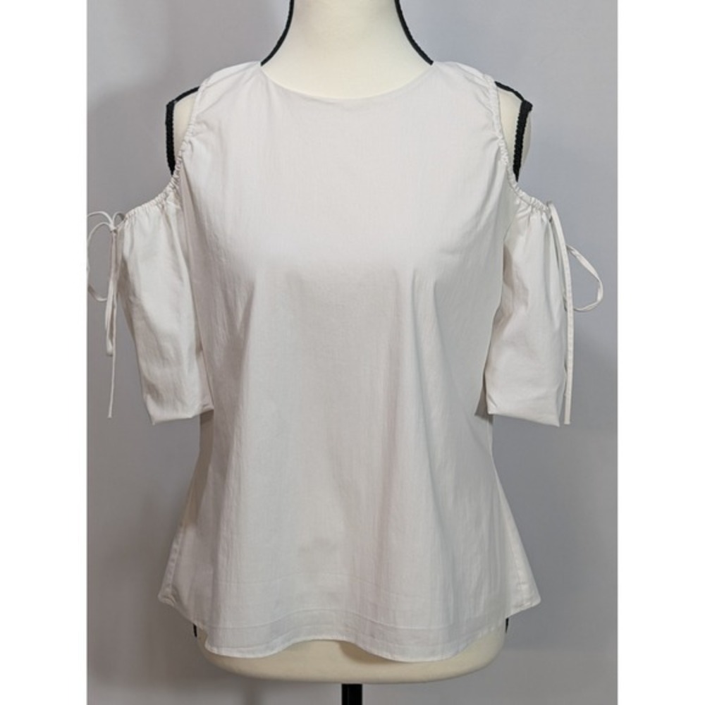 Saks Fifth Avenue White Cold Shoulder Short Sleeve Blouse Fully Lined Size S